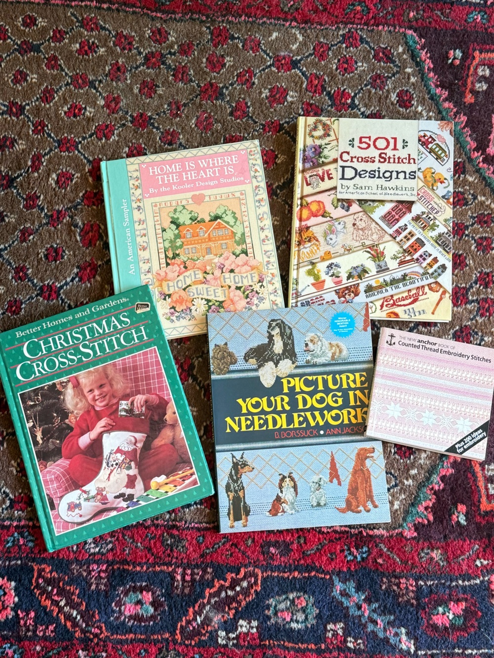 Bundle of 5 Cross Stitch Books Christmas Dogs Needlework Embroidery